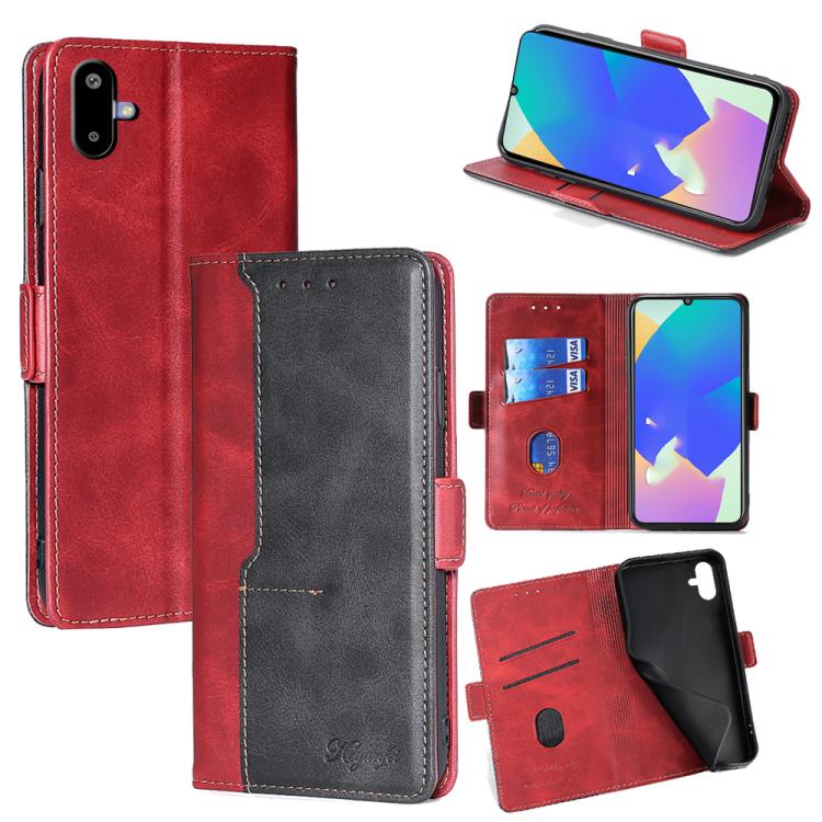 Funda de cuero con hebilla lateral en color de contraste para Samsung Galaxy F06 5G (rojo y negro)