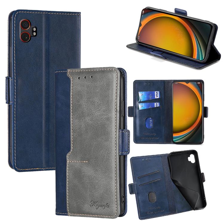 Funda de cuero con hebilla lateral en color de contraste para Samsung Galaxy Xcover 7 Pro 5G (azul y gris)