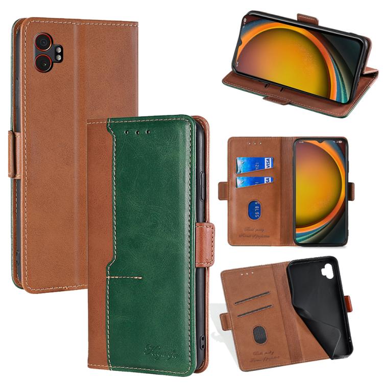 Funda de cuero con hebilla lateral en color de contraste para Samsung Galaxy Xcover 7 Pro 5G (marrón claro y verde)