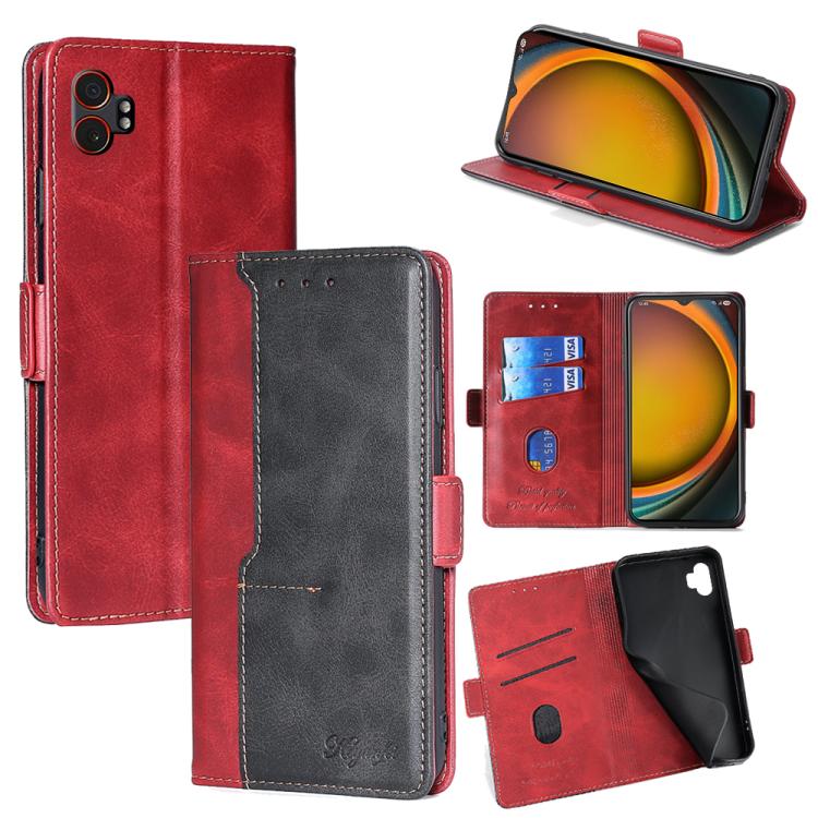Funda de cuero con hebilla lateral en color de contraste para Samsung Galaxy Xcover 7 Pro 5G (rojo y negro)