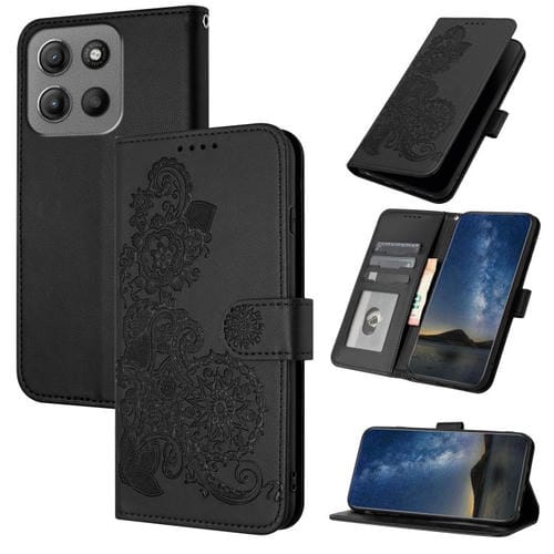 Funda de Cuero con Tapa y Diseño Flor de Datura para Motorola Moto G15 (Negra)