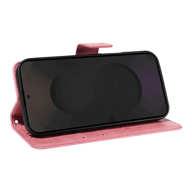 Funda de cuero con tapa y diseño de árbol y gato en relieve para Samsung Galaxy S25 FE 5G (rosa)
