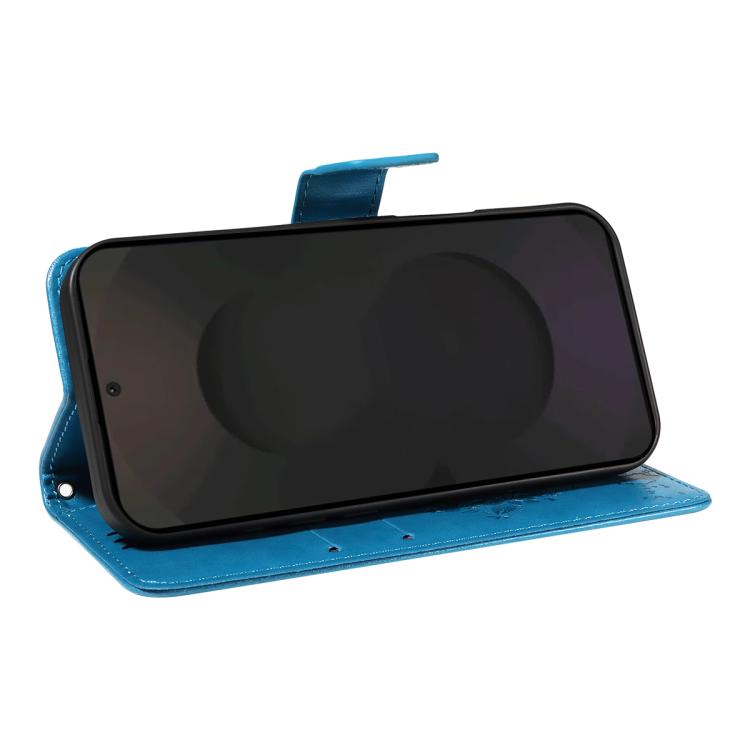 Funda de cuero con tapa y diseño de árbol y gato en relieve para Samsung Galaxy S25 FE 5G (azul)