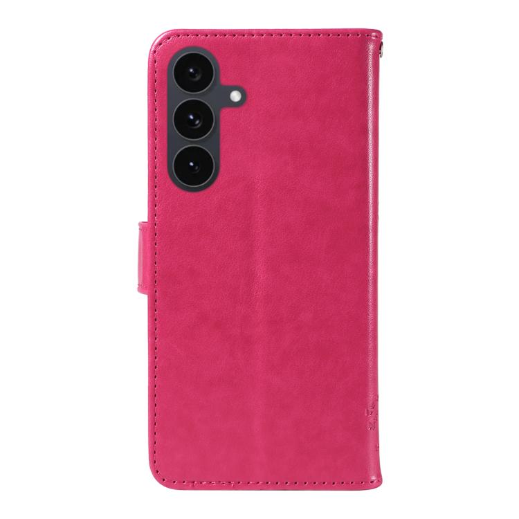 Funda de cuero con tapa y diseño de árbol y gato en relieve para Samsung Galaxy S25 FE 5G (rosa)