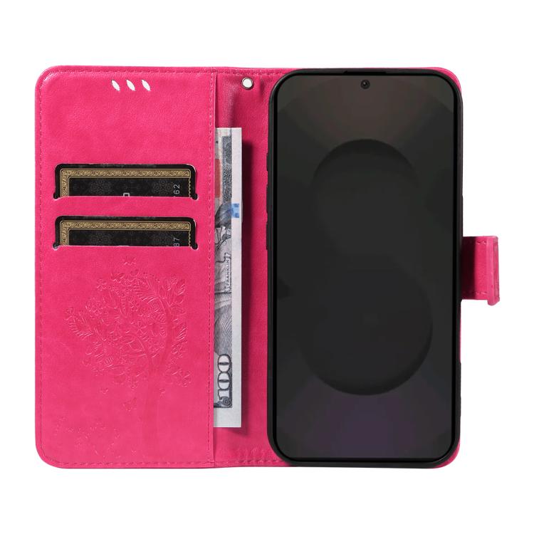 Funda de cuero con tapa y diseño de árbol y gato en relieve para Samsung Galaxy S25 FE 5G (rosa)