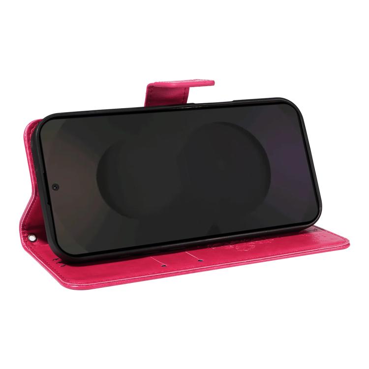 Funda de cuero con tapa y diseño de árbol y gato en relieve para Samsung Galaxy S25 FE 5G (rosa)