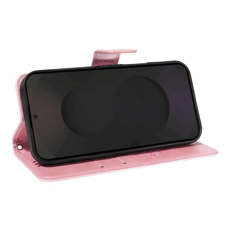 Funda de cuero con tapa y diseño de árbol y gato en relieve para Samsung Galaxy S25 FE 5G (oro rosa)