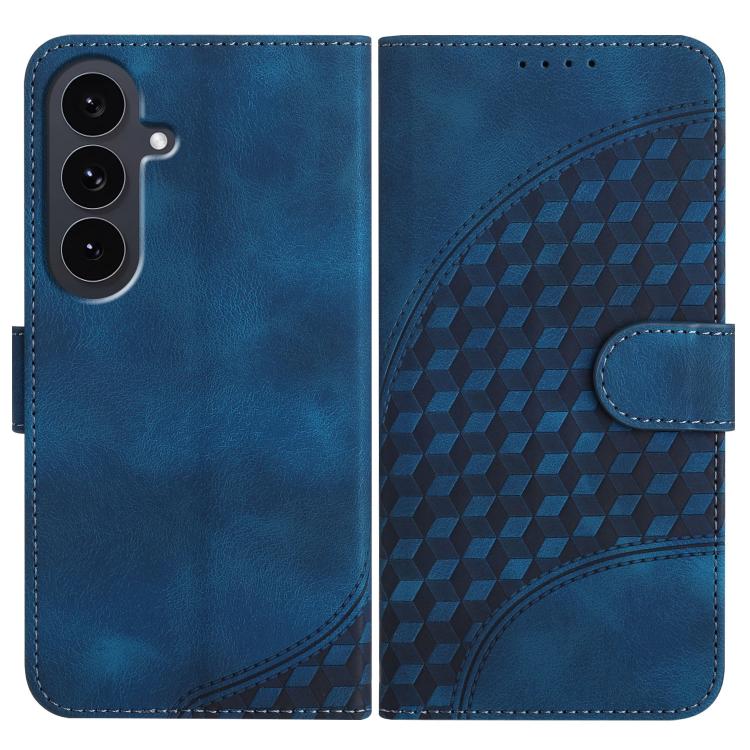 Funda de cuero con relieve de cabeza de elefante y cordón para Samsung Galaxy S25 FE 5G (azul rey)