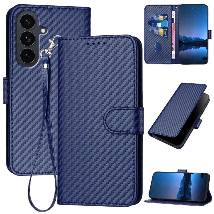 Funda de cuero con hebilla de fibra de carbono y cordón para Samsung Galaxy S25 FE 5G YX0070 (azul real)
