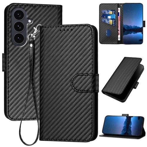 Funda de cuero con hebilla de fibra de carbono y cordón para Samsung Galaxy S25 FE 5G YX0070 (negro)