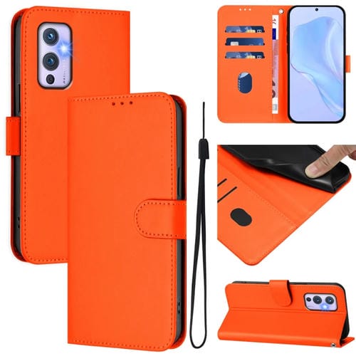 Funda de Piel para OnePlus 9 con Cordón (Naranja)