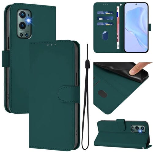 Funda de Cuero con Cordón para OnePlus 9 Pro Skin Feel (Verde Oscuro)