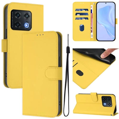 Funda de Cuero con Cordón para OnePlus 10 Pro 5G (Amarillo Limón)