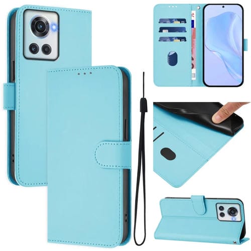 Funda de Cuero con Cordón para OnePlus 10R/Ace Skin Feel (Azul Cielo)