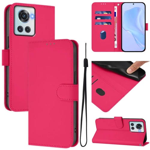 Funda de Cuero con Cordón para OnePlus 10R Ace Skin Feel (Rosa Rojo)