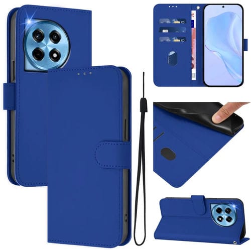 Funda de Cuero con Cordón para OnePlus 12 5G con Tacto de Piel (Azul Oscuro)