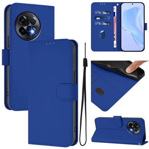 Funda de Cuero con Cordón para OnePlus 11R 5G con Tacto de Piel (Azul Oscuro)