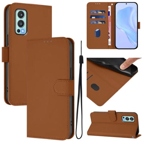 Funda de Cuero con Cordón para OnePlus Nord 2 5G (Marrón)
