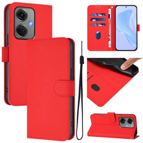 Funda de Cuero con Cordón para OnePlus Nord Ce3 5G con Tacto de Piel (Rojo)