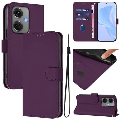 Funda de Cuero con Cordón para OnePlus Nord Ce3 5G con Tacto de Piel (Violeta)