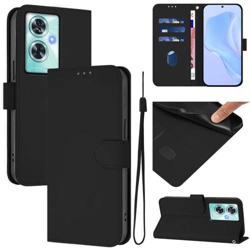 Funda de Cuero con Cordón para OnePlus Nord N30 Se 5G (Negro)