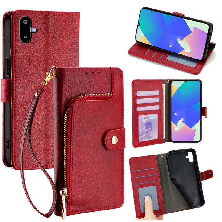 Funda de cuero con cremallera para Samsung Galaxy F06 5G (roja)