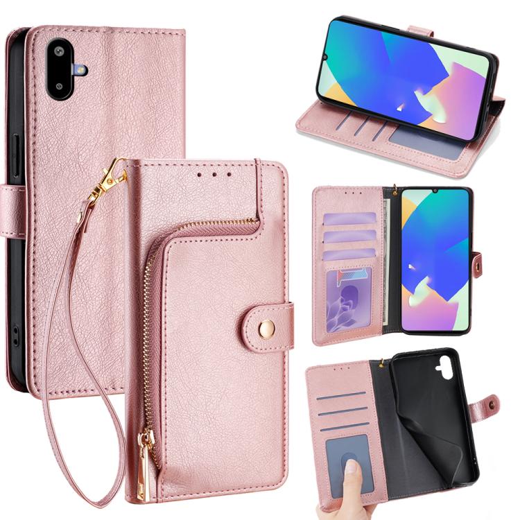 Funda de cuero con cremallera para Samsung Galaxy F06 5G (oro rosa)