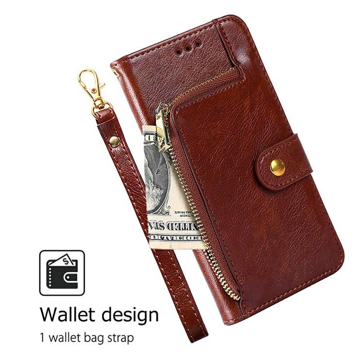 Funda de cuero con cremallera para Samsung Galaxy Xcover 7 Pro 5G (marrón)