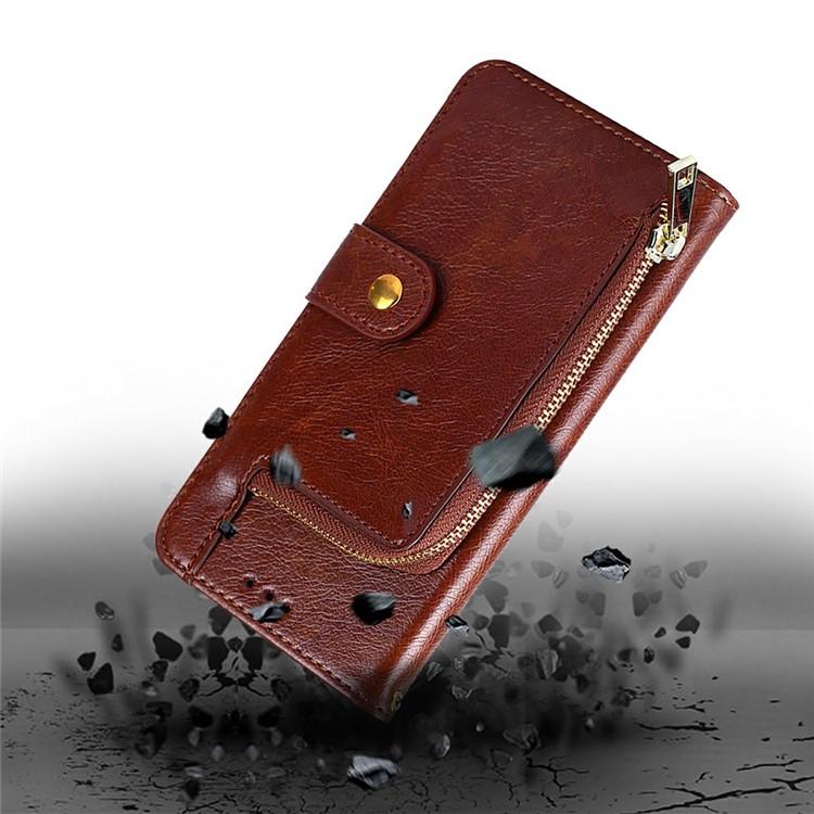 Funda de cuero con cremallera para Samsung Galaxy Xcover 7 Pro 5G (marrón)