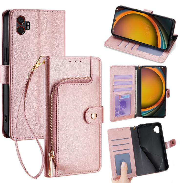 Funda de cuero con cremallera para Samsung Galaxy Xcover 7 Pro 5G (oro rosa)