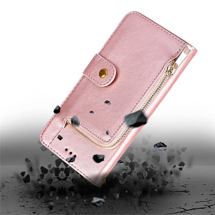 Funda de cuero con cremallera para Samsung Galaxy Xcover 7 Pro 5G (oro rosa)