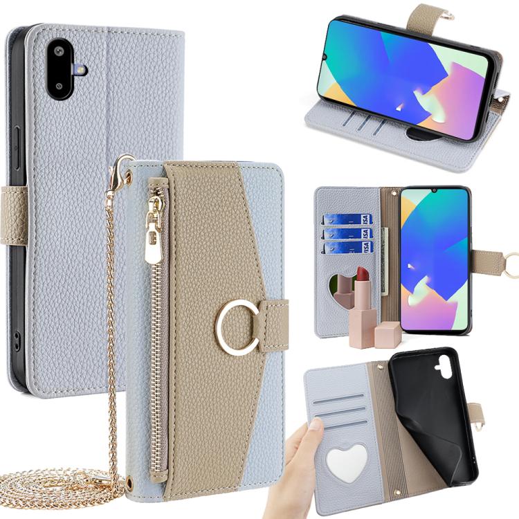 Funda de cuero con textura de lichi para Samsung Galaxy F06 5G (azul)