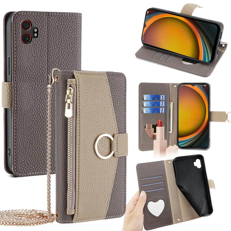 Funda de cuero con textura de lichi para Samsung Galaxy Xcover 7 Pro 5G (gris)