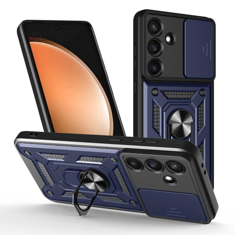 Funda de TPU y PC con diseño de cámara deslizante para Samsung Galaxy S25 FE 5G (azul)
