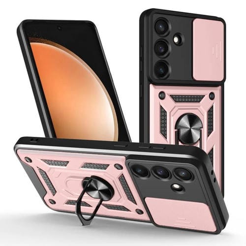 Funda de TPU y PC con diseño de cámara deslizante para Samsung Galaxy S25 FE 5G (oro rosa)