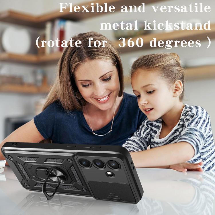 Funda de TPU y PC con diseño de cámara deslizante para Samsung Galaxy S25 FE 5G (plateada)