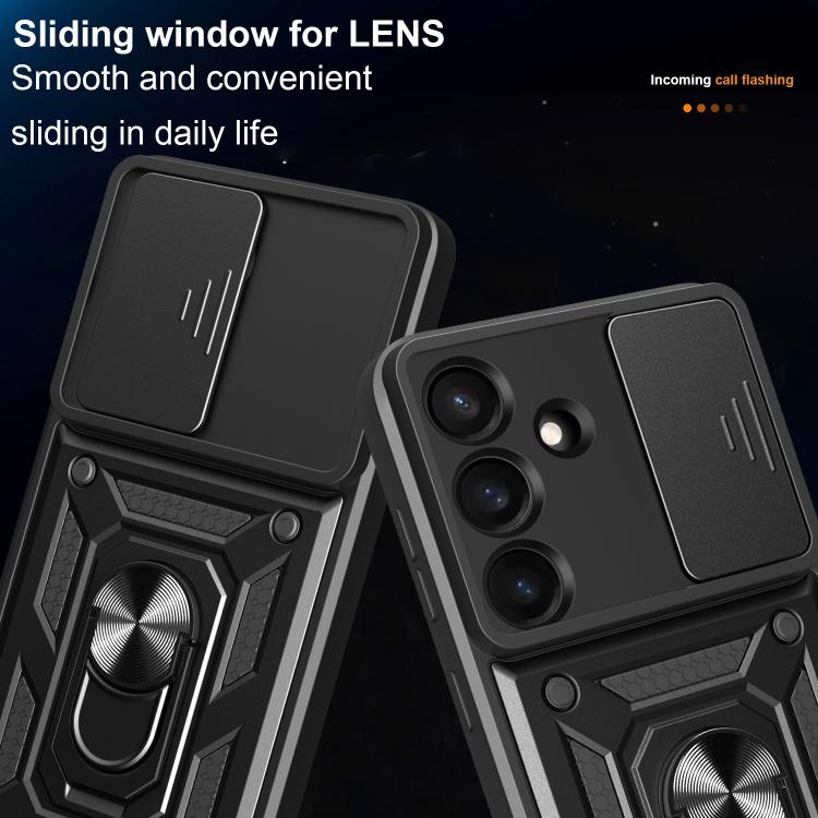 Funda de TPU y PC con diseño de cámara deslizante para Samsung Galaxy S25 FE 5G (plateada)