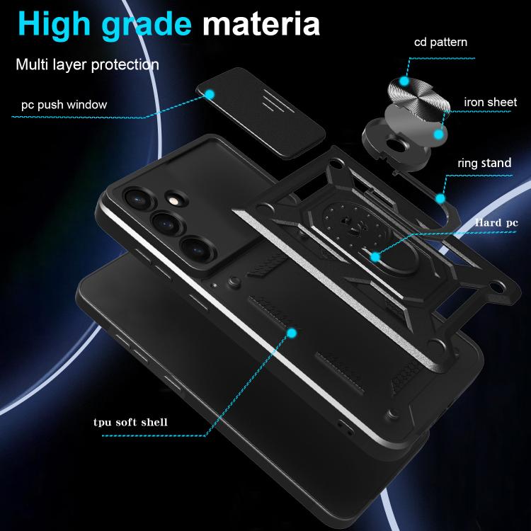 Funda de TPU y PC con diseño de cámara deslizante para Samsung Galaxy S25 FE 5G (plateada)