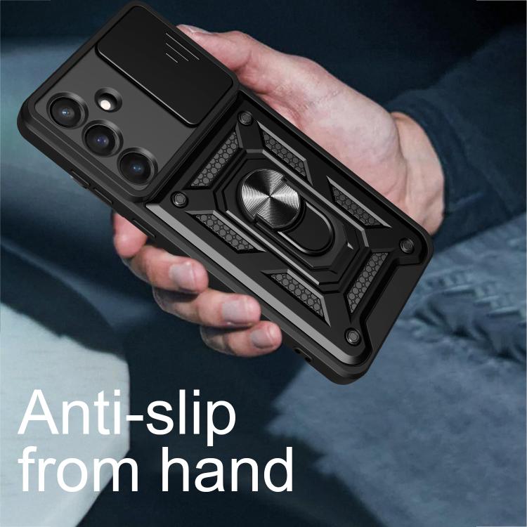 Funda de TPU y PC con diseño de cámara deslizante para Samsung Galaxy S25 FE 5G (plateada)