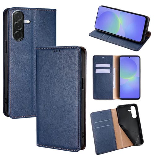 Funda de cuero magnético con acabado brillante y aceite para Samsung Galaxy A36 5G (azul)