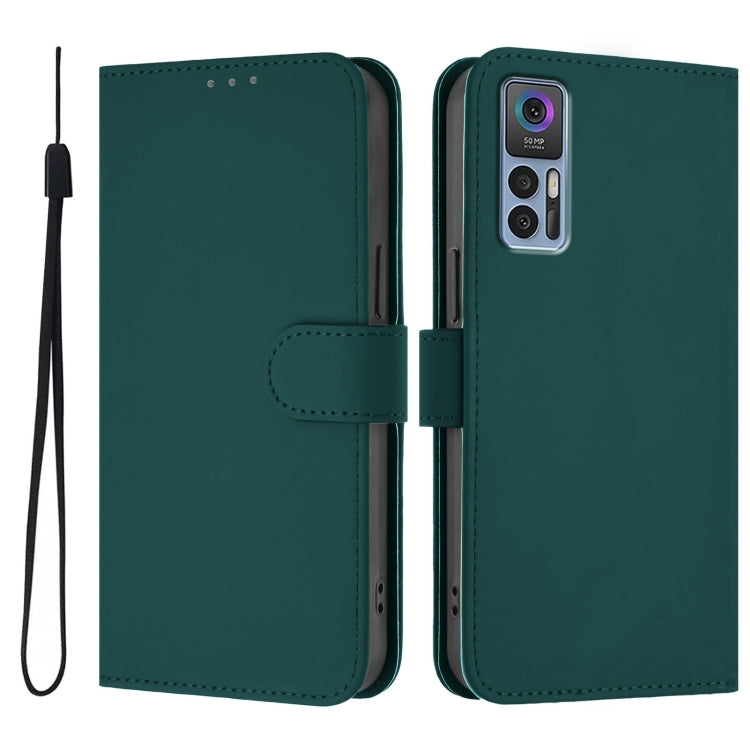 Funda de Cuero con Cordón para Teléfono TCL 30 4G 30 5G 30+ Tacto de Piel (Verde Oscuro)