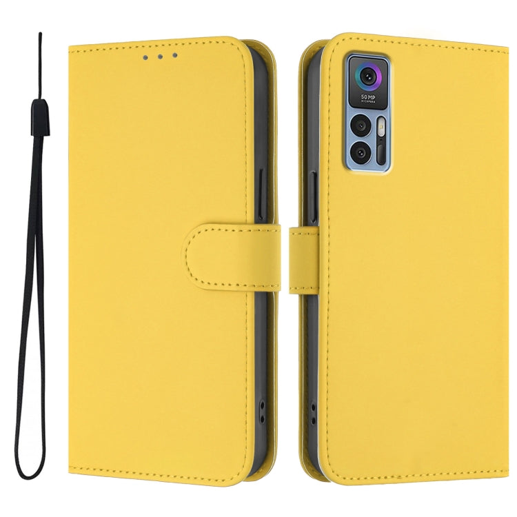 Funda de Cuero con Cordón para Teléfono TCL 30 4G 30 5G 30+ Tacto Piel (Amarillo Limón)