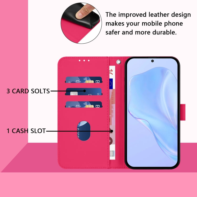 Funda de Cuero con Cordón para Teléfono TCL 30 4G 30 5G 30+ Tacto de Piel (Rosa Rojo)