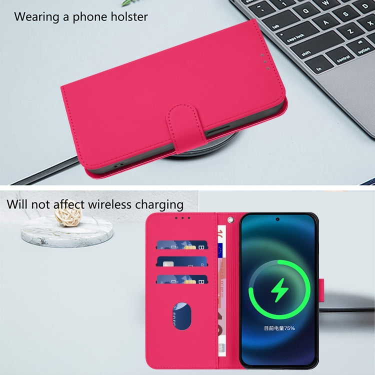 Funda de Cuero con Cordón para Teléfono TCL 30 4G 30 5G 30+ Tacto de Piel (Rosa Rojo)