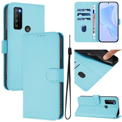Funda de Piel Sintética con Cordón para TCL 30XL (2022) (Azul Cielo)