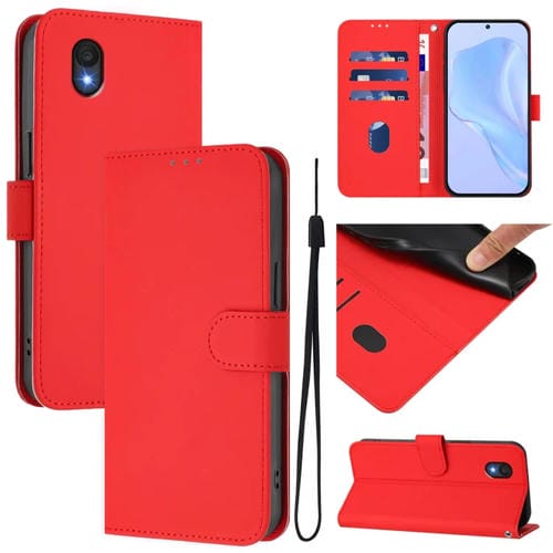 Funda de Piel Sintética para Teléfono TCL 201 con Cordón (Rojo)