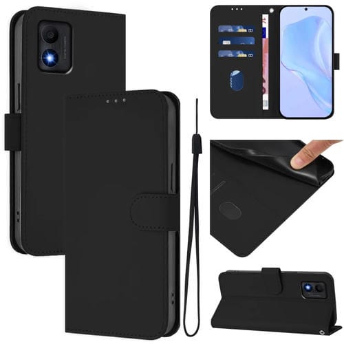 Funda de Piel Sintética para Teléfono TCL 303 con Cordón (Negro)