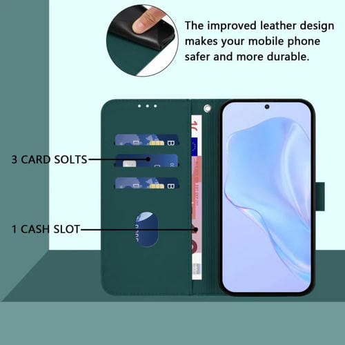 Funda de cuero con textura de piel y cordón para TCL 605/60 SE (verde oscuro)