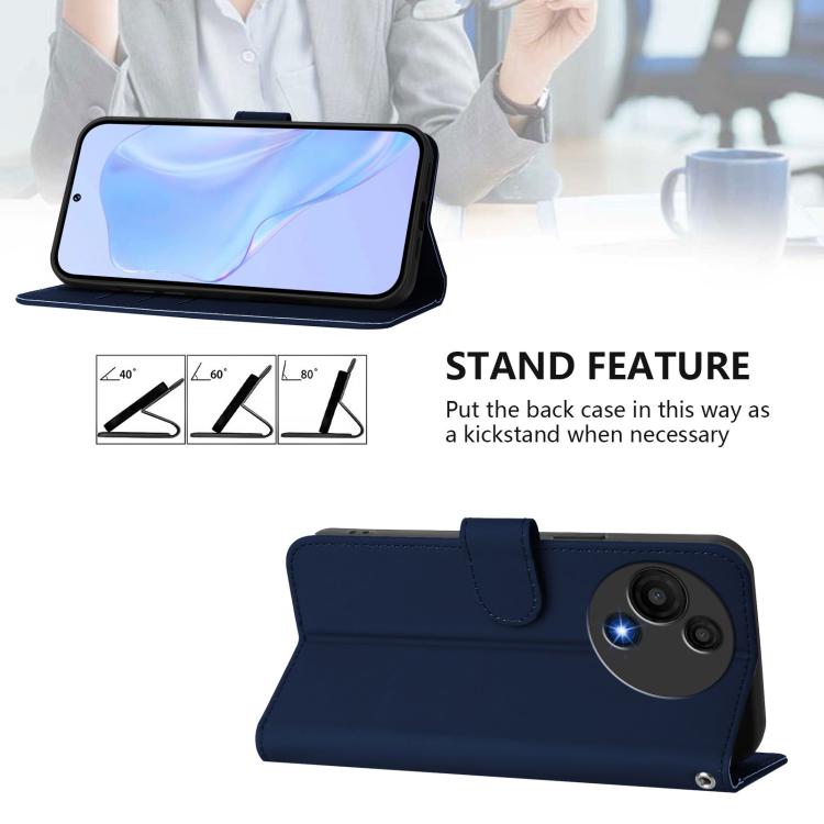 Funda de cuero con textura de piel y cordón para TCL 605/60 SE (azul marino)