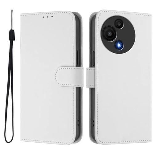 Funda de cuero con textura de piel y cordón para TCL 605/60 SE (blanco)